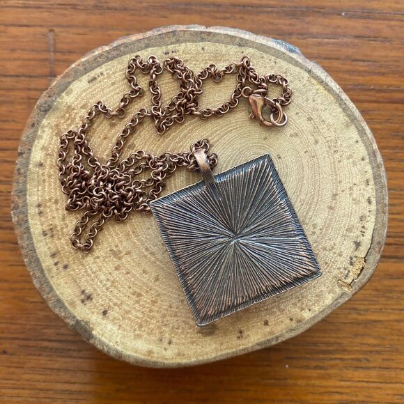 Vintage Pink Japanese Cherry Blossom Stamp Square Pendant Necklace - Picture 2 of 4